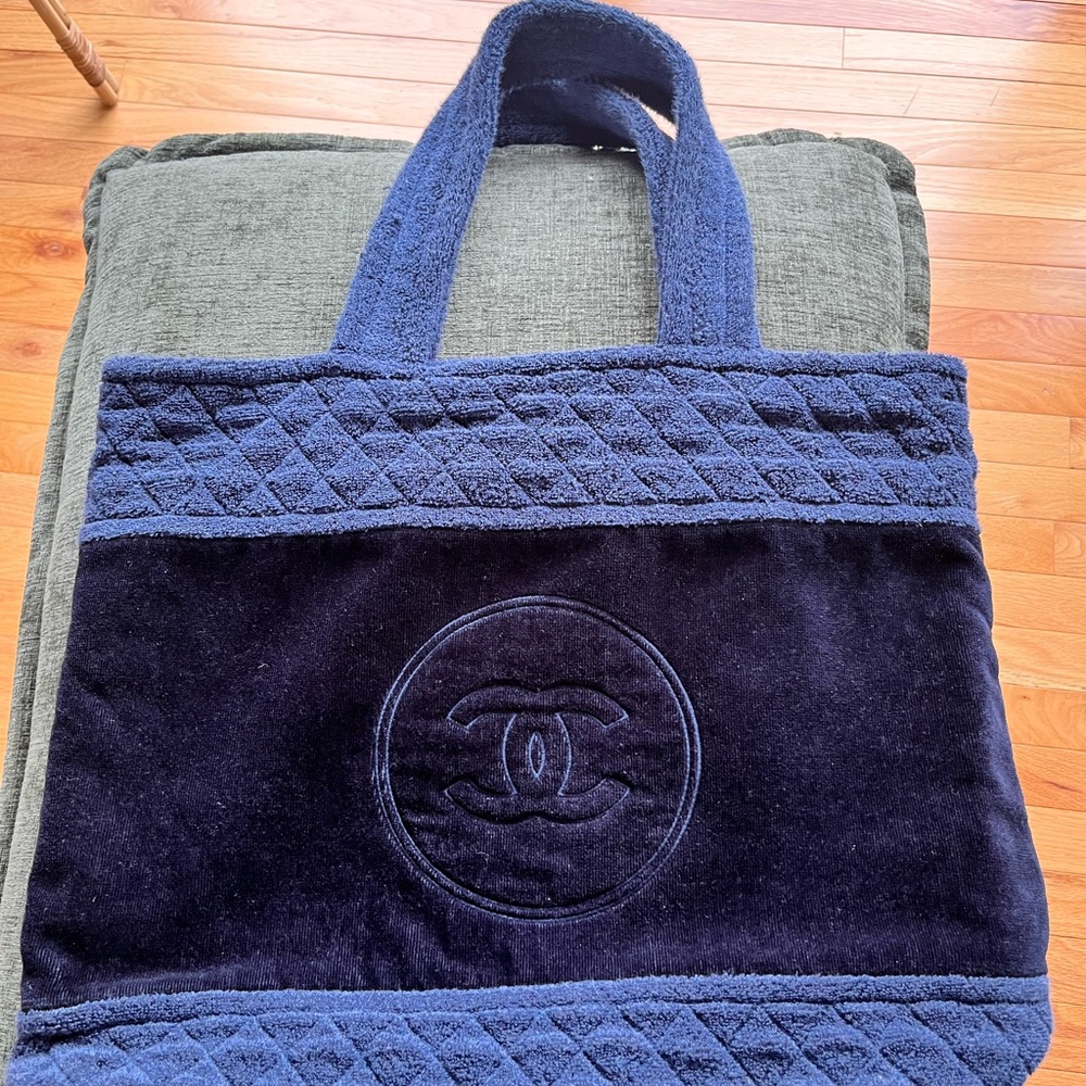 100% Authentic CHANEL Dark Blue Weekend Quilted Tote!